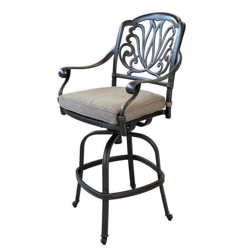 Saybrook Aluminum Swivel Bar Stool with Cushion (Set of 2) - Cast Silver