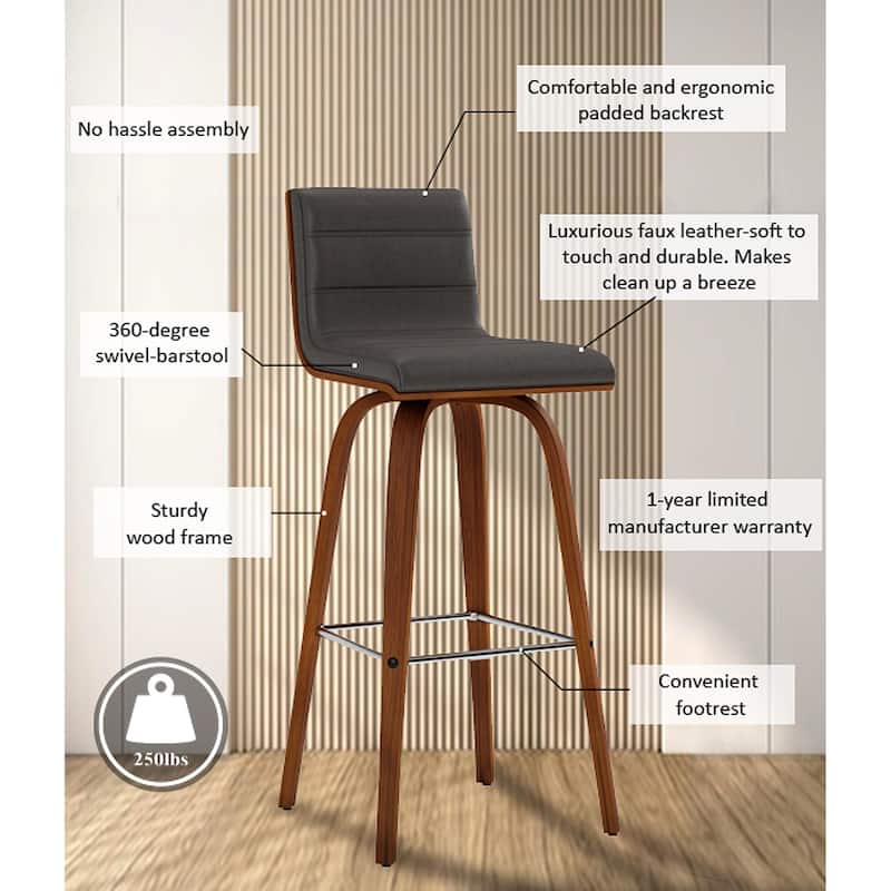 Skara Swivel Bar Stool, Upholstered Bar Height Chair with Bentwood Frame