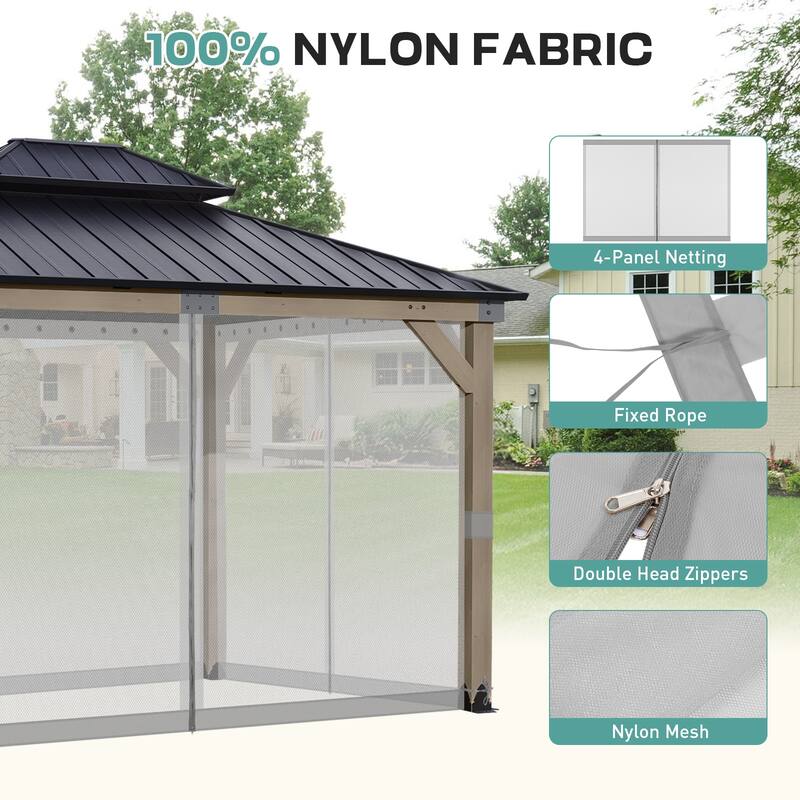 Aoodor Universal 12 x 14 ft. Gazebo Replacement Mosquito Netting Screen 4-Panel Sidewalls (Only Netting)
