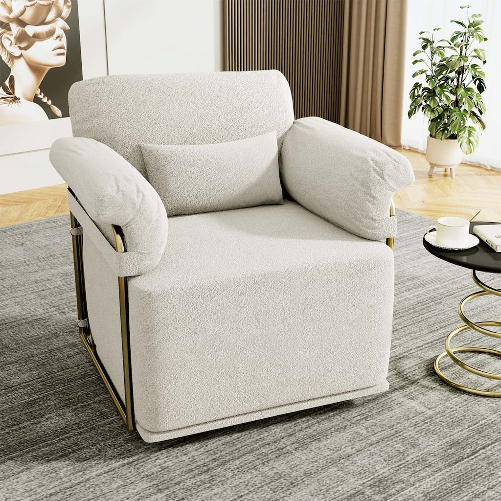 360 Degree Upholstered Armchair with Gold Metal Legs for Comfortable Reading and Relaxation