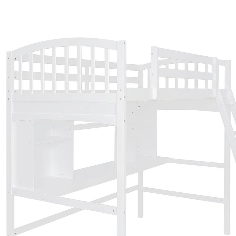 Twin Size Loft Bed with Storage Shelves, Desk, and Ladder