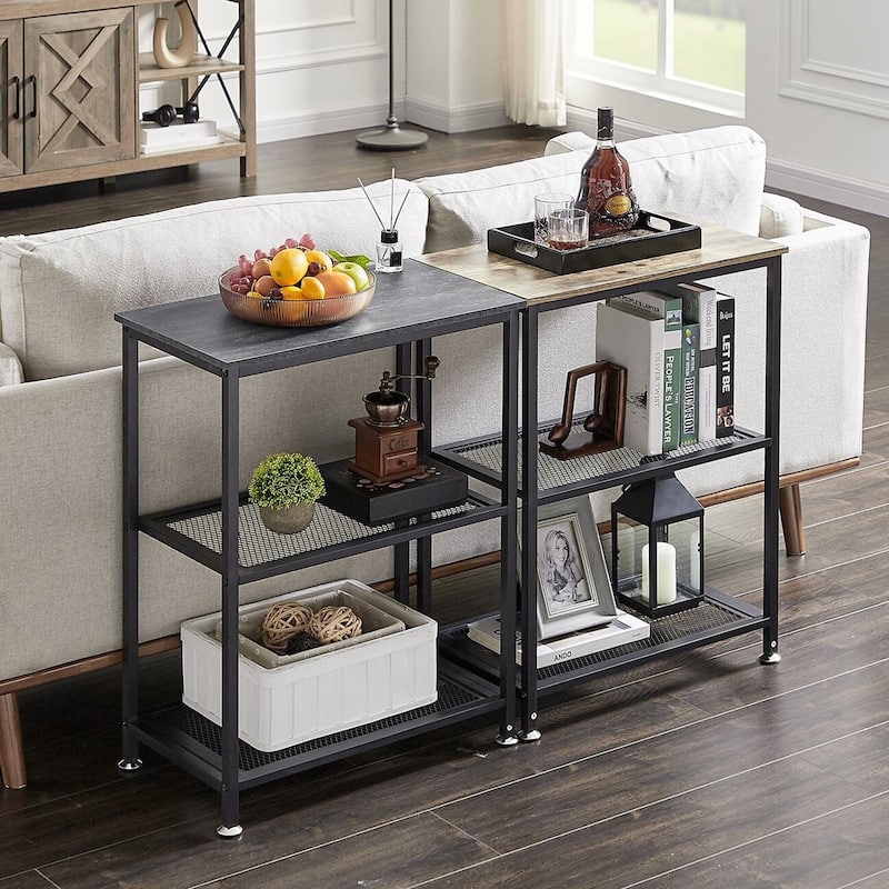 VECELO Industrial Style 3-Tier Nightstands Set of 2 with Open Storage Shelves