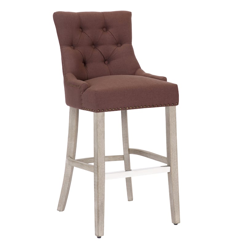 Carter 29" Upholstered Button Tufted Bar Stool, Antique Gray Legs