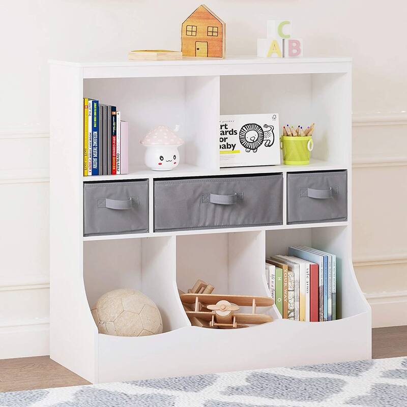UTEX Toy Storage Organizer with Bookcase, Kid’s Multi Shelf Cubby for Books,Toys - 8-White