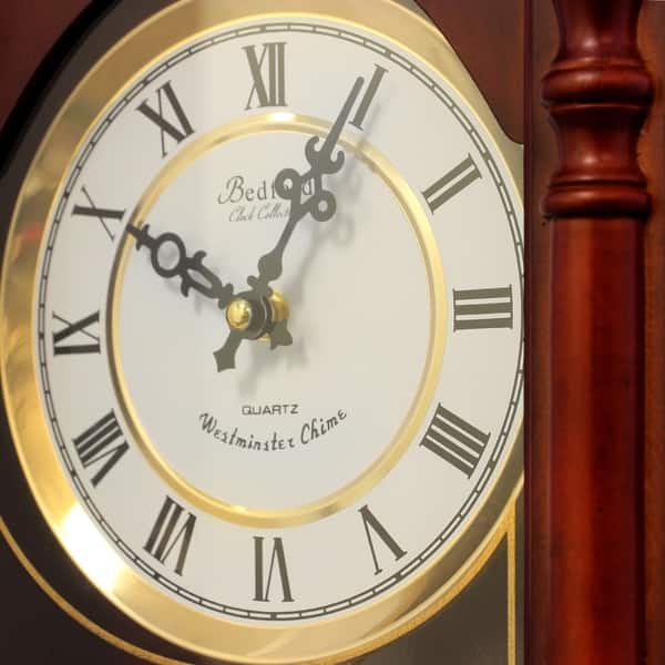 Bedford Clock Collection Chocolate Wood Wall Clock with Pendulum and Chimes NEW