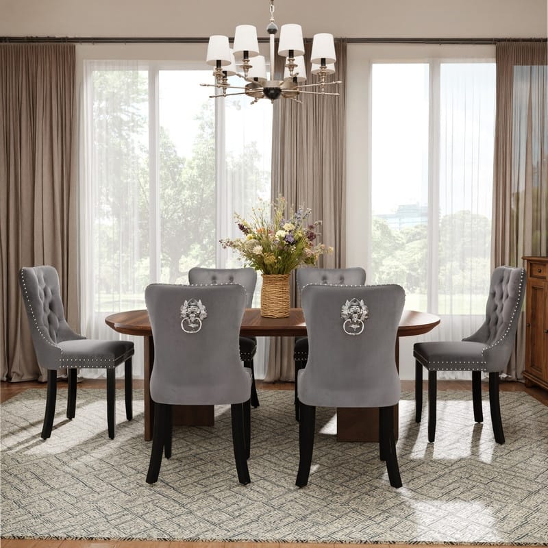 High-end Tufted Velvet Upholstered Nailhead Dining Chair Set of 4