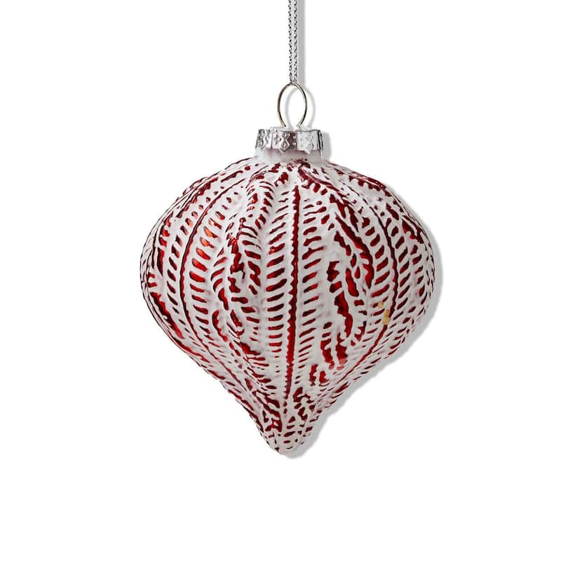 Antique Wide Red Drop Ornament - Glass Christmas Tree Decoration 3.5" H x 3.25" L x 3.25" W - Dust Clean