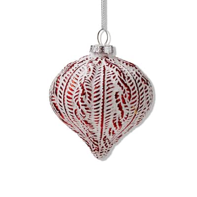 Antique Wide Red Drop Ornament - Glass Christmas Tree Decoration 3.5" H x 3.25" L x 3.25" W - Dust Clean