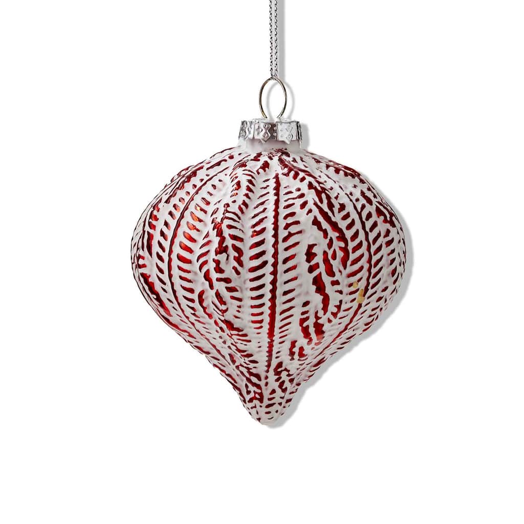 Antique Wide Red Drop Ornament - Glass Christmas Tree Decoration 3.5" H x 3.25" L x 3.25" W - Dust Clean