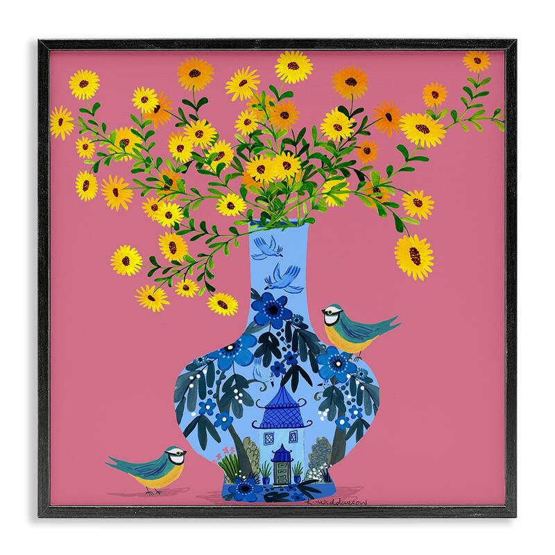 Stupell Ornate Vase with Daisies Framed Giclee Art Design By Kay Widdowson - 12 x 12 - Black