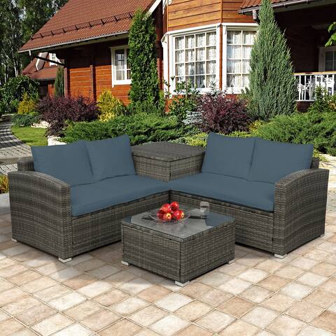 Clihome 4 PCS Outdoor Cushioned PE Rattan Wicker Sectional Sofa Set