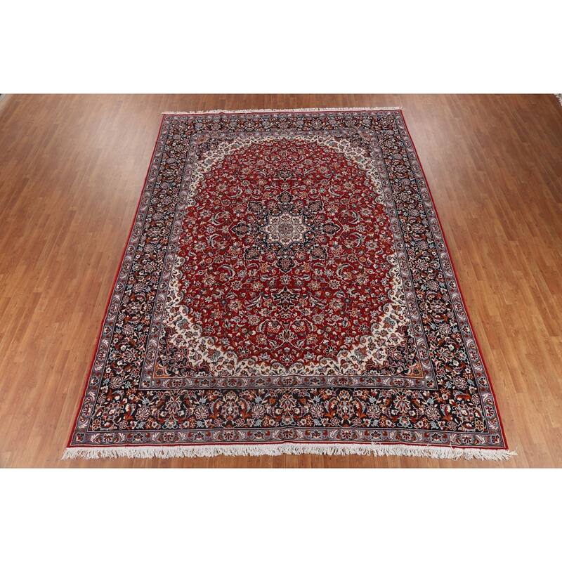 Traditional Kashan Turkish Rug Machine-Made Bedroom Red Carpet - 9'9" x 12'10"