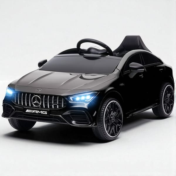 slide 2 of 21, 12V Mercedes-Benz AMG CLA 45 Kids Ride-On Car, Remote Control, LED Lights, Spring Suspension, Music Horn Black