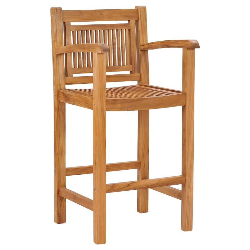 Chic Teak 7 Piece Teak Wood Maldives Patio Bistro Bar Set, 55" Bar Table, 2 Bar Chairs with Arms and 4 Armless Bar Chairs