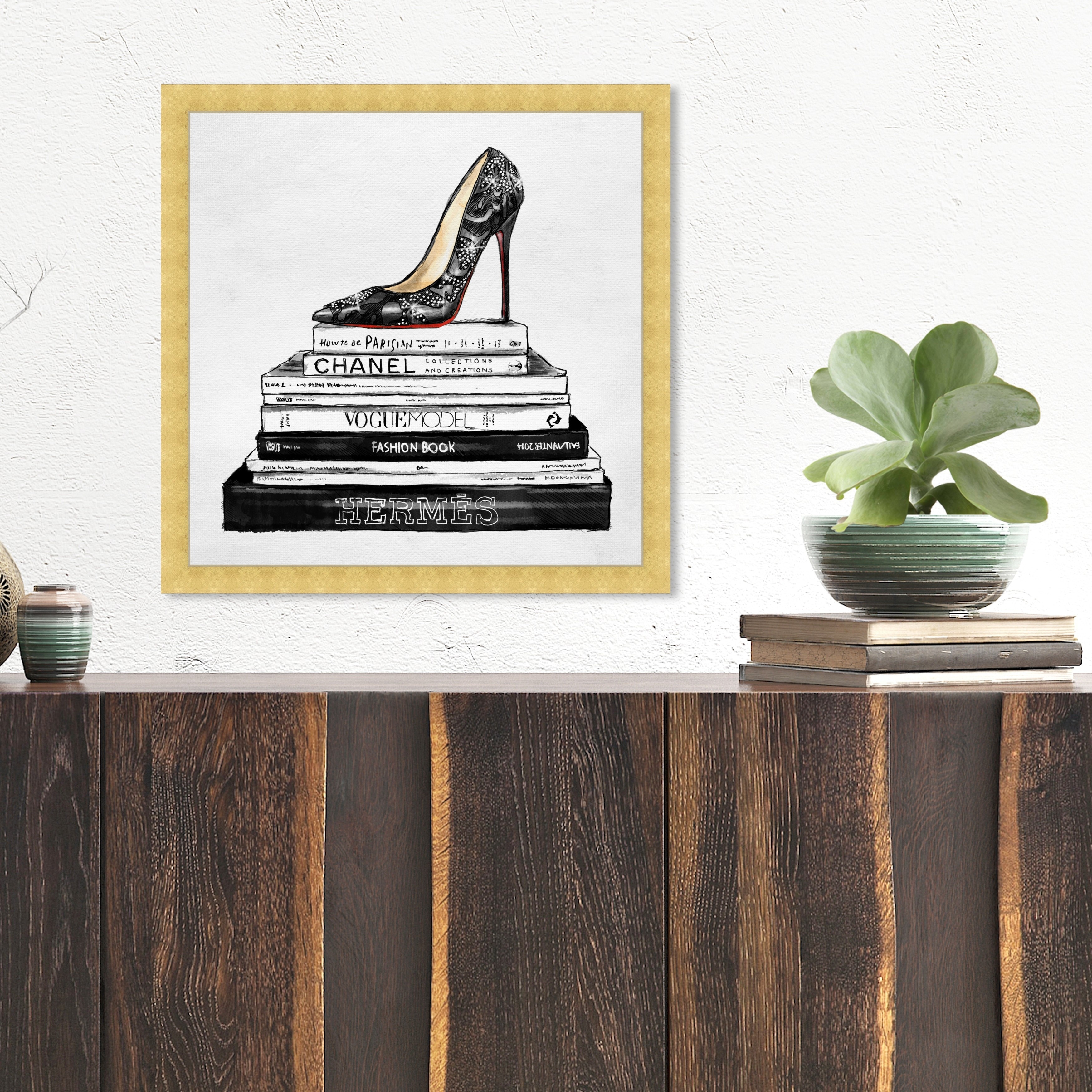 Oliver Gal 'Clear Fashion Thoughts Night' Fashion and Glam Framed Wall Art  Prints Shoes - Black, Gold - Bed Bath & Beyond - 31288720