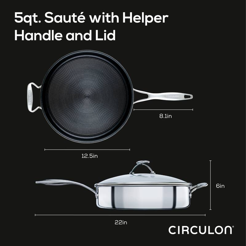 Circulon Clad Stainless Steel Sauté Pan with Lid and Hybrid SteelShield