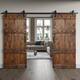 72in x 84in Castle Series Pine Wood Double Sliding Barn Door With Hardware Kit