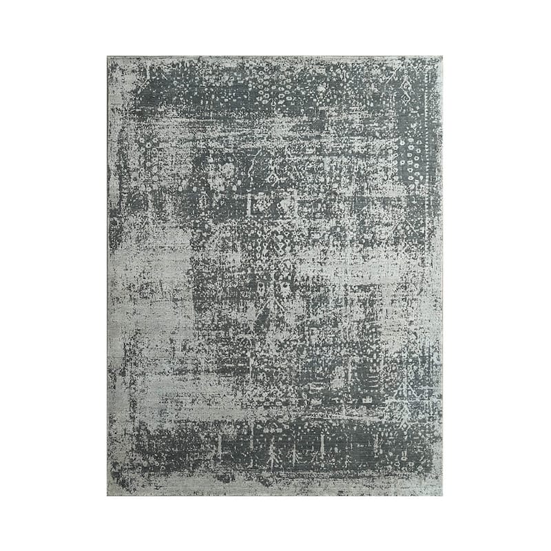Hand Knotted Wool Transitional Oriental Area Rug Tone on Tone Gray - 8' x 9' 11''