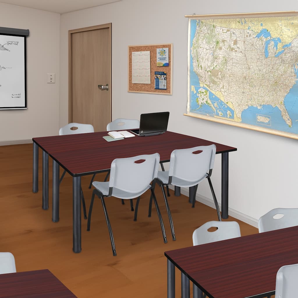 66" x 24" Kee Training Table- Mahogany/ Black & 2 'M' Stack Chairs- Grey