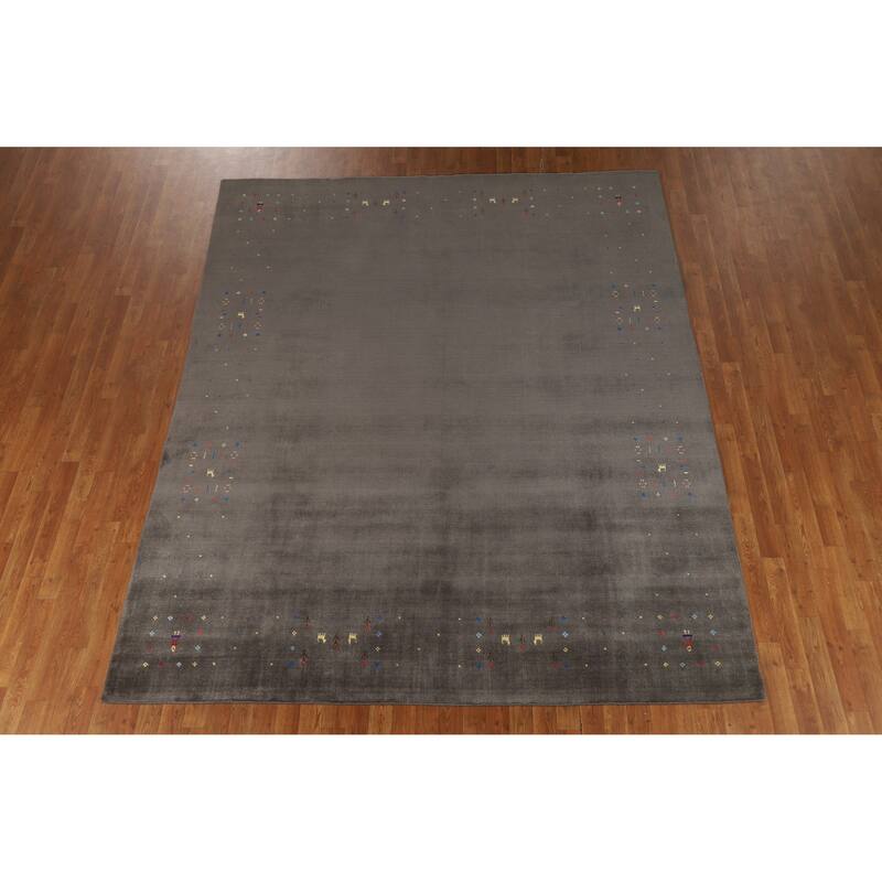 Hand Knotted Oriental 100% Wool Carpet Tribal Tribal Greys & Charcoal Gabbeh Area Rug - 9' 8'' X 7' 10''