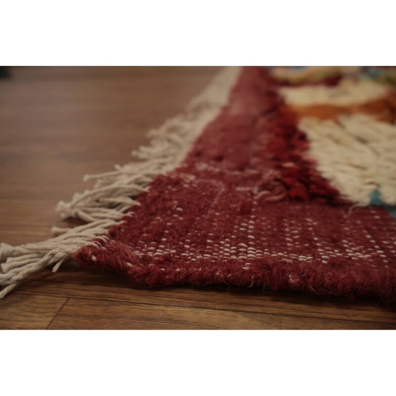 Hand Knotted Oriental 100% Wool Carpet Modern Tribal Red Moroccan Area Rug - 9' 8'' X 7' 1''