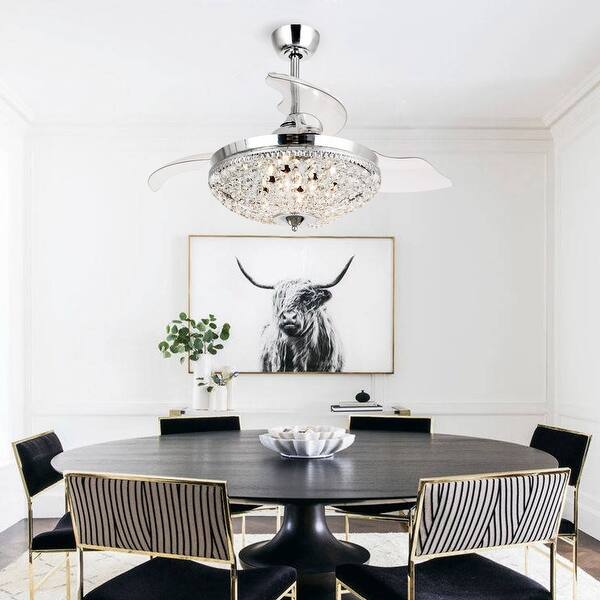 Shop Modern Chrome Crystal 42 Inch Ceiling Fan 6 Light Chandelier