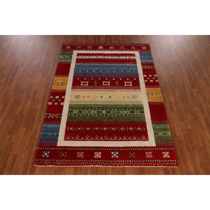 Gabbeh Indian Area Rug Handmade Red Wool Carpet - 5'3" x 7'7"