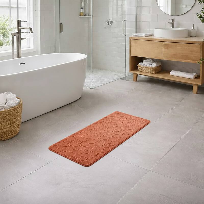 Memory Foam Runner Bath Mat Pebble Design 48x18 - Copper
