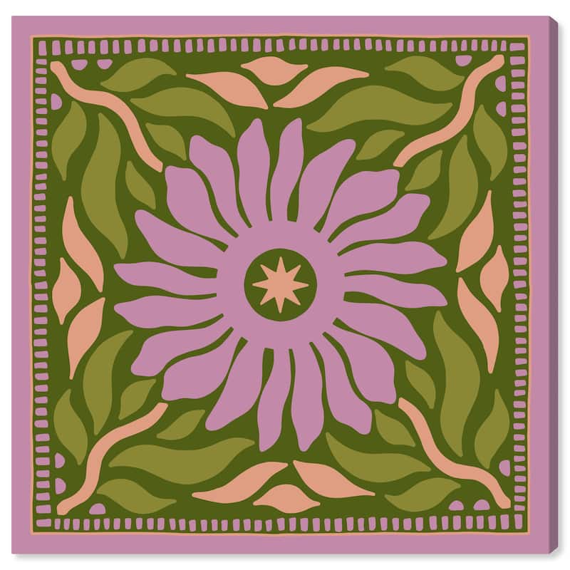 Wynwood Studio Canvas Floral and Botanical Star Flower Purple and Army Green Vintage Wall Art Canvas Print - 20 x 20