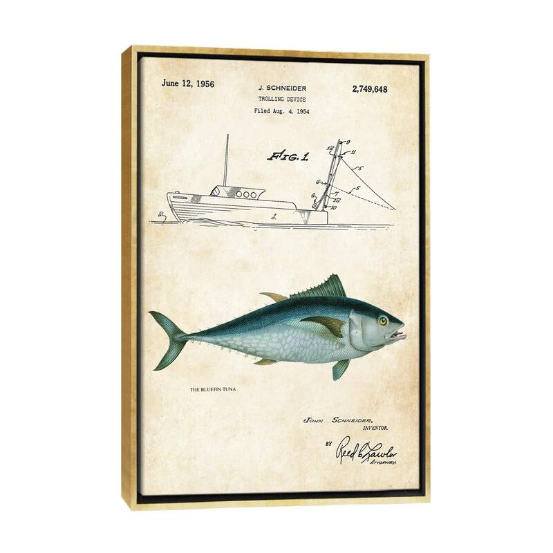 iCanvas "Bluefin Tuna" by Patent77 Framed - Gold - 26x18