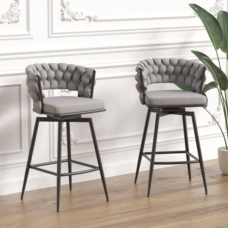 360 Swivel Bar Stool Set of 2 with Back and Footrest, No Adjustable