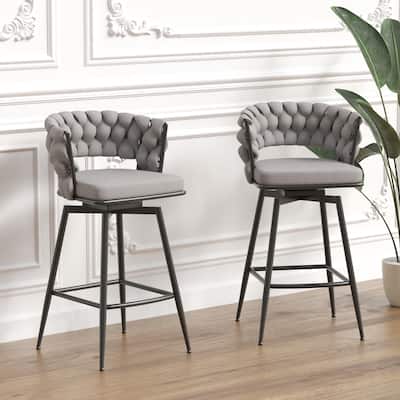 360 Swivel Linen Woven Bar Stool 2pcs Bar Stools with Back Footrest