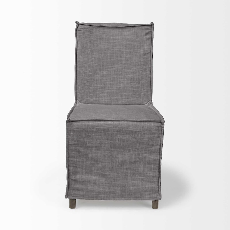Set of 2 Modern Parsons Brown Dining Chairs with Solid Wood Legs and Grey Slipcover for Living Room - 35.3”H x 21.8”W x 19.3”D