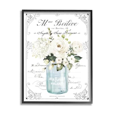 Stupell Vintage Parisian Floral Bouquet White Farmhouse Flowers Framed Wall Art