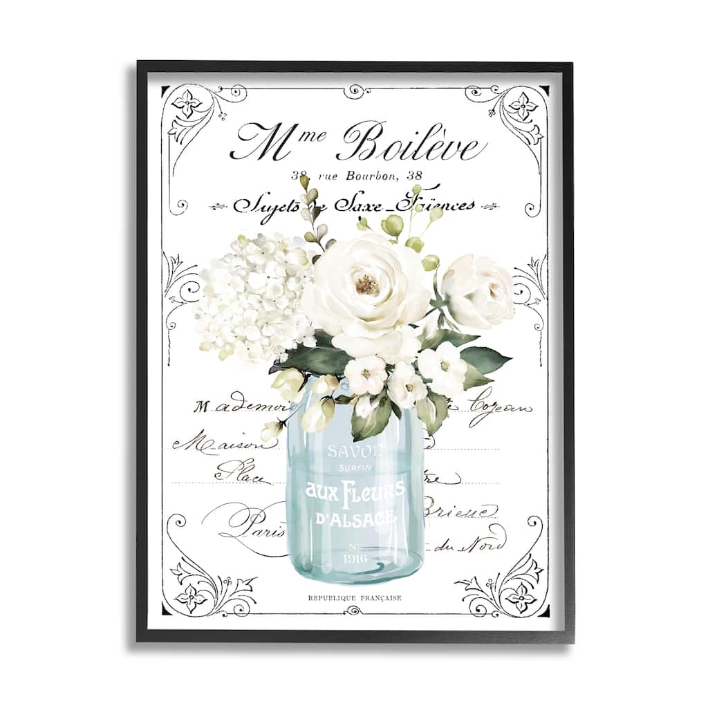 Stupell Vintage Parisian Floral Bouquet White Farmhouse Flowers Framed Wall Art