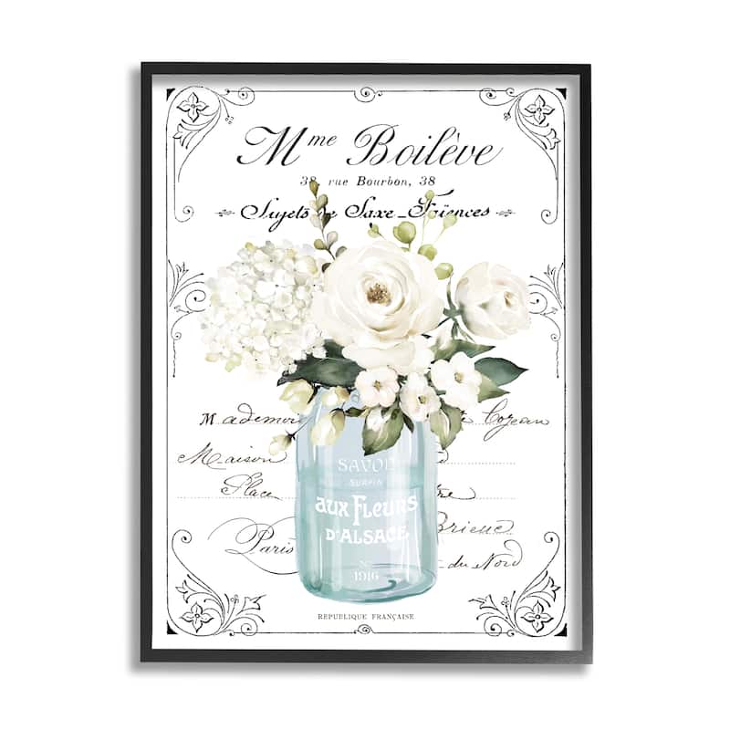 Stupell Vintage Parisian Floral Bouquet White Farmhouse Flowers Framed Wall Art - 11 x 14 - Black