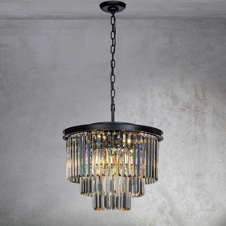 CraftHome 6-Lights Mid-Century Modern Antique Tier Round Fringe Crystal Chandelier