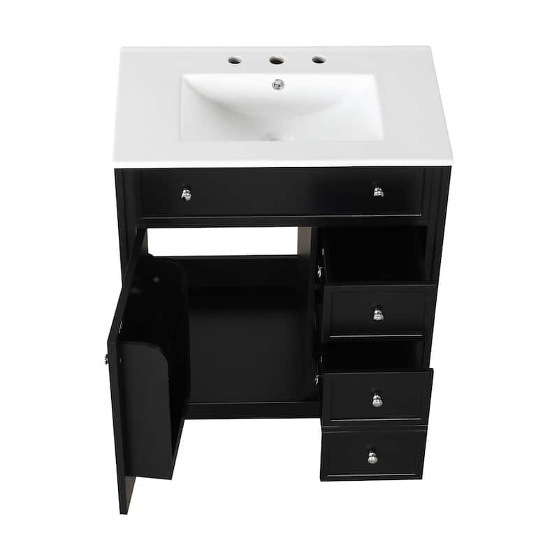 Modern 30-Inch Bathroom Vanity Cabinet with Ceramic Sink, 2 Drawers, and Door Shelf, White