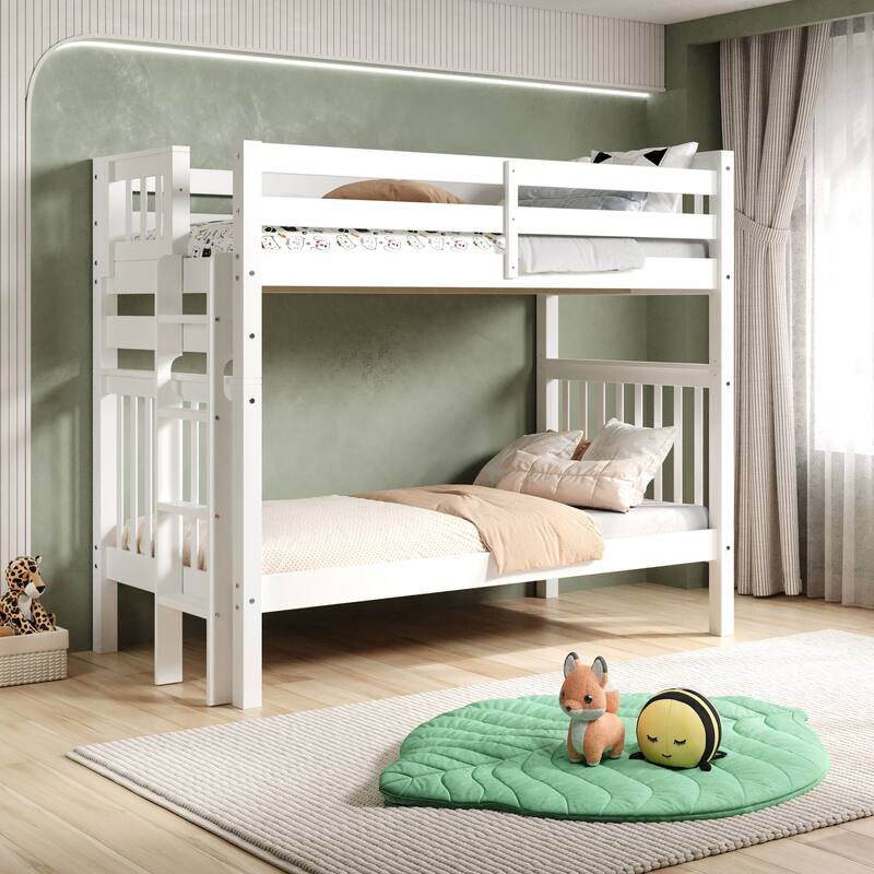 Taylor & Olive Trillium Tall Twin over Twin Bunk Bed with End Ladder - White