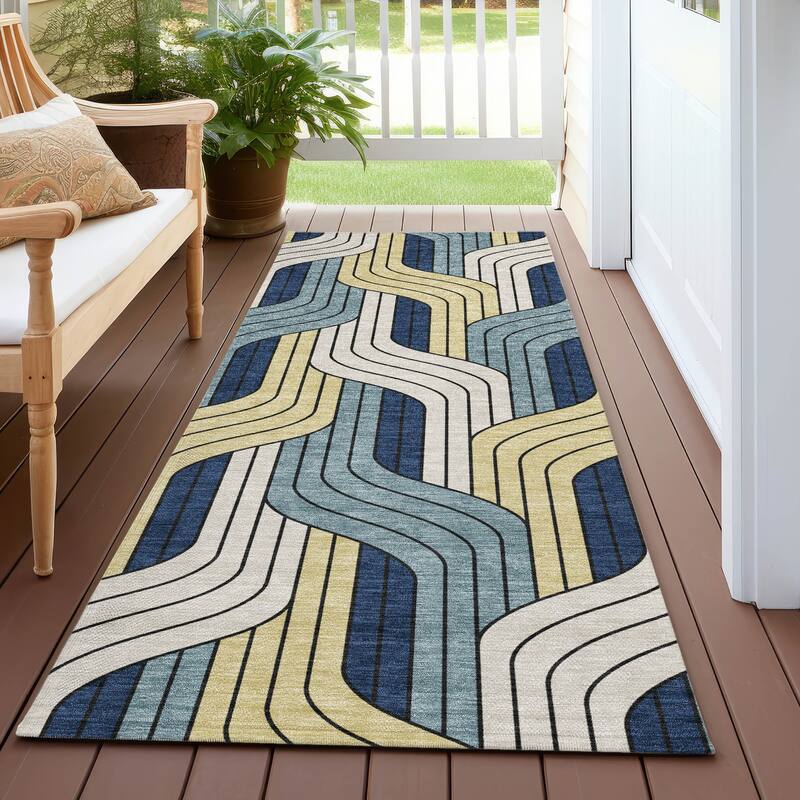 Machine Washable Indoor/ Outdoor Modern Pathway Chantille Rug - Teal - 2'3" x 7'6"