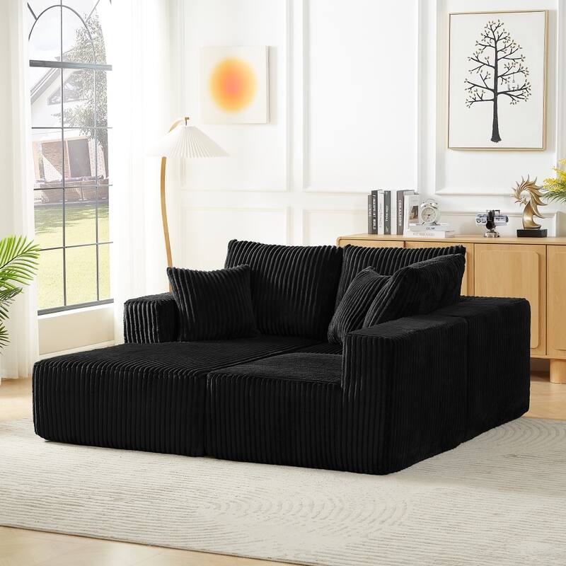 103.5" Corduroy Modular Upholstered Compressed Sectional Sofa with Deep Seat