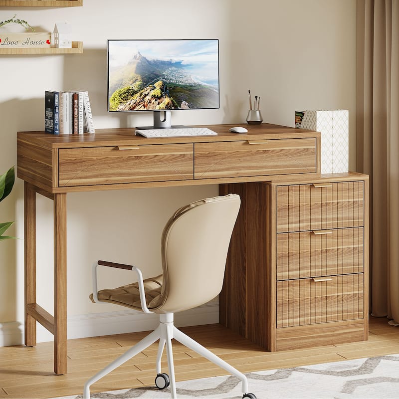 Modern Wood Computer Desk with 5-drawer for Home Office
