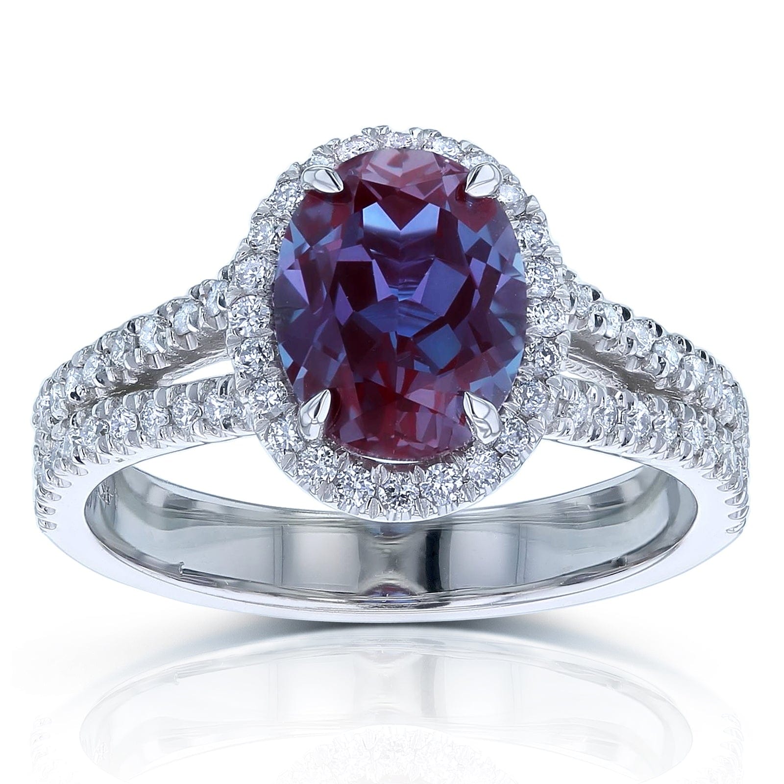 Kobelli 2.9 Carats Alexandrite and Diamond Halo 14k Gold Half Eternity Split Shank Aurora Ring (Iridescent, DEF/VS, Lab Grown)
