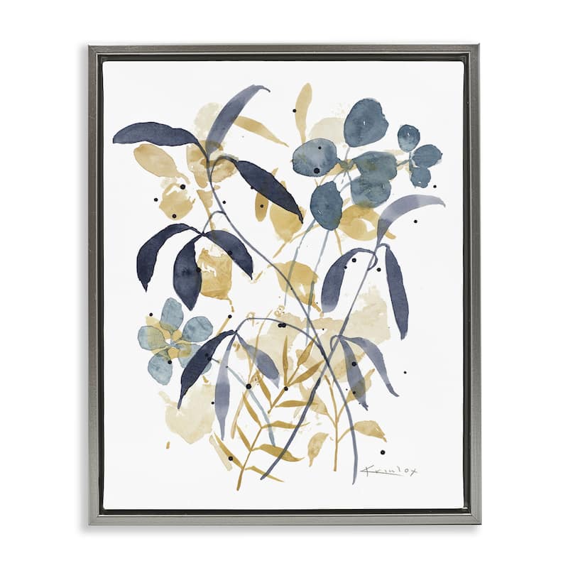 Stupell Blue & Yellow Plant Impressions Framed Floater Canvas Wall Art Design By Krinlox - 17 x 21 - Grey