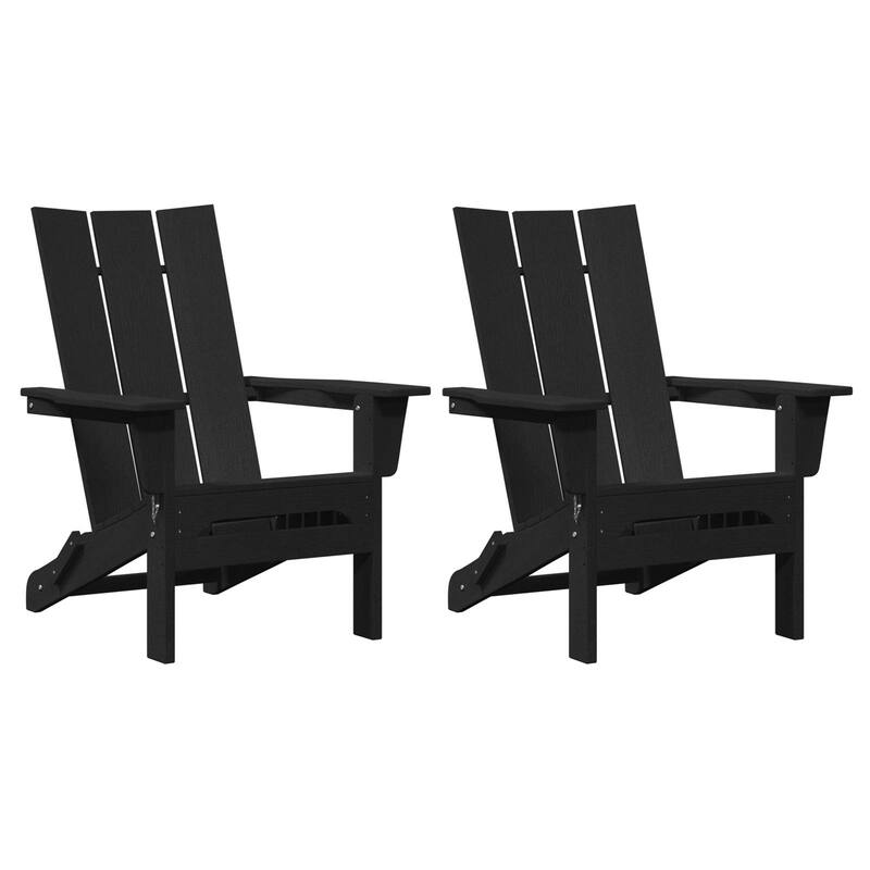 vidaXL Foldable Adirondack Chairs 2 pcs Black 29.3x31.7x35.4 in HDPE - 29.3 x 31.7 x 36.2