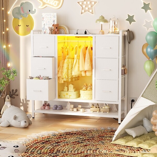 6 Drawers Kid's Dresser with LED Light, Closet Organizer