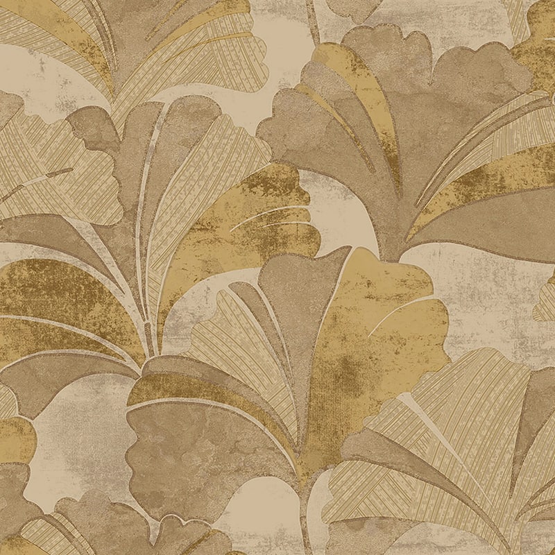 Galerie Wallcoverings Stratum Collection Ginko Leaf Vinyl on Non-woven Metallic Wallpaper Roll Double Width