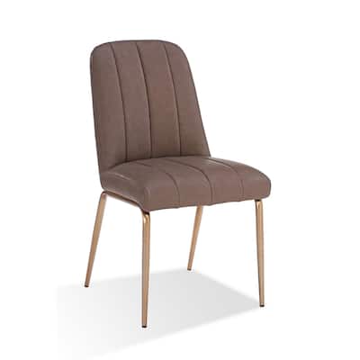 Rise 19 Inch Dining Chair, Soft Faux Leather Seat, Metal Legs, Brown
