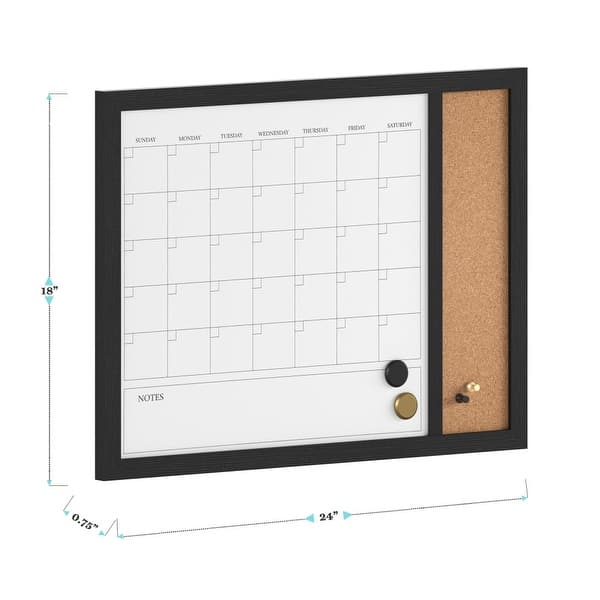 dimension image slide 1 of 3, Martha Stewart Dry Erase Magnetic Monthly Calendar/Cork Board - Woodgrain Frame