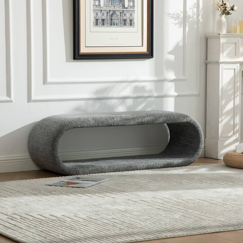 52.2''W Modern Chenille Upholstered Bench,Entry Shoe Bench Stool
